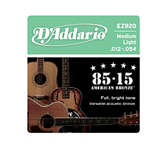 D`ADDARIO EZ920 струны для акустической гитары, бронза 85/15, Medium Light 12-54